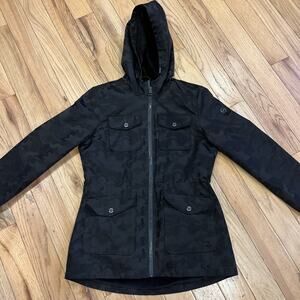 Michael Kors Black Camouflage Women’s Jacket Full Zip Button Snap Pockets Small